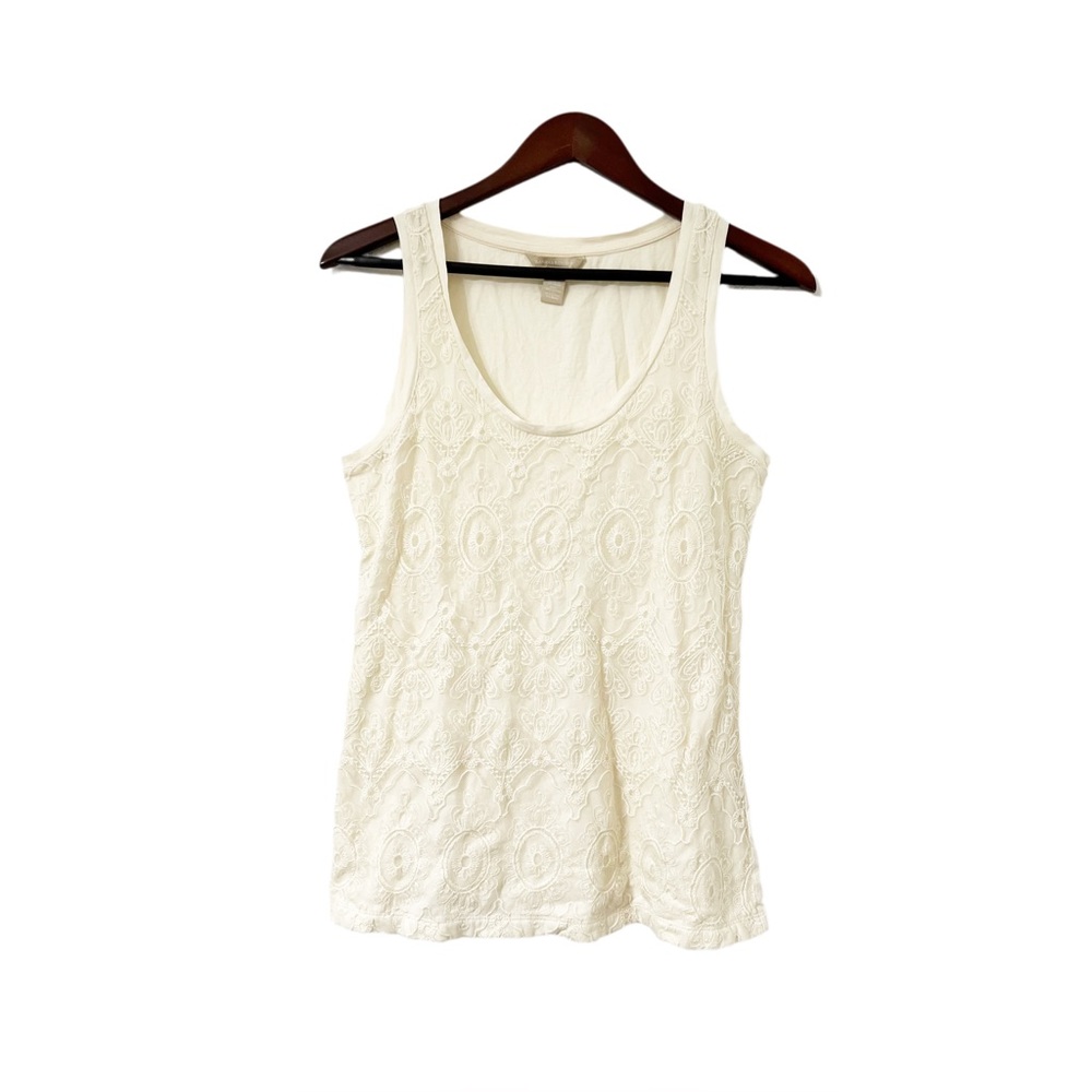 Banana Republic White Embroidered Lace Tank Top | Size Small